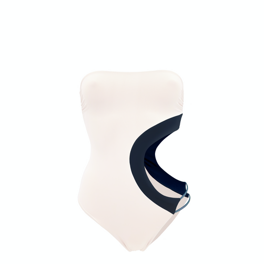 TICHE - costume intero asimetrico con dettaglio elastico tubolare laminato in Ultra Skin