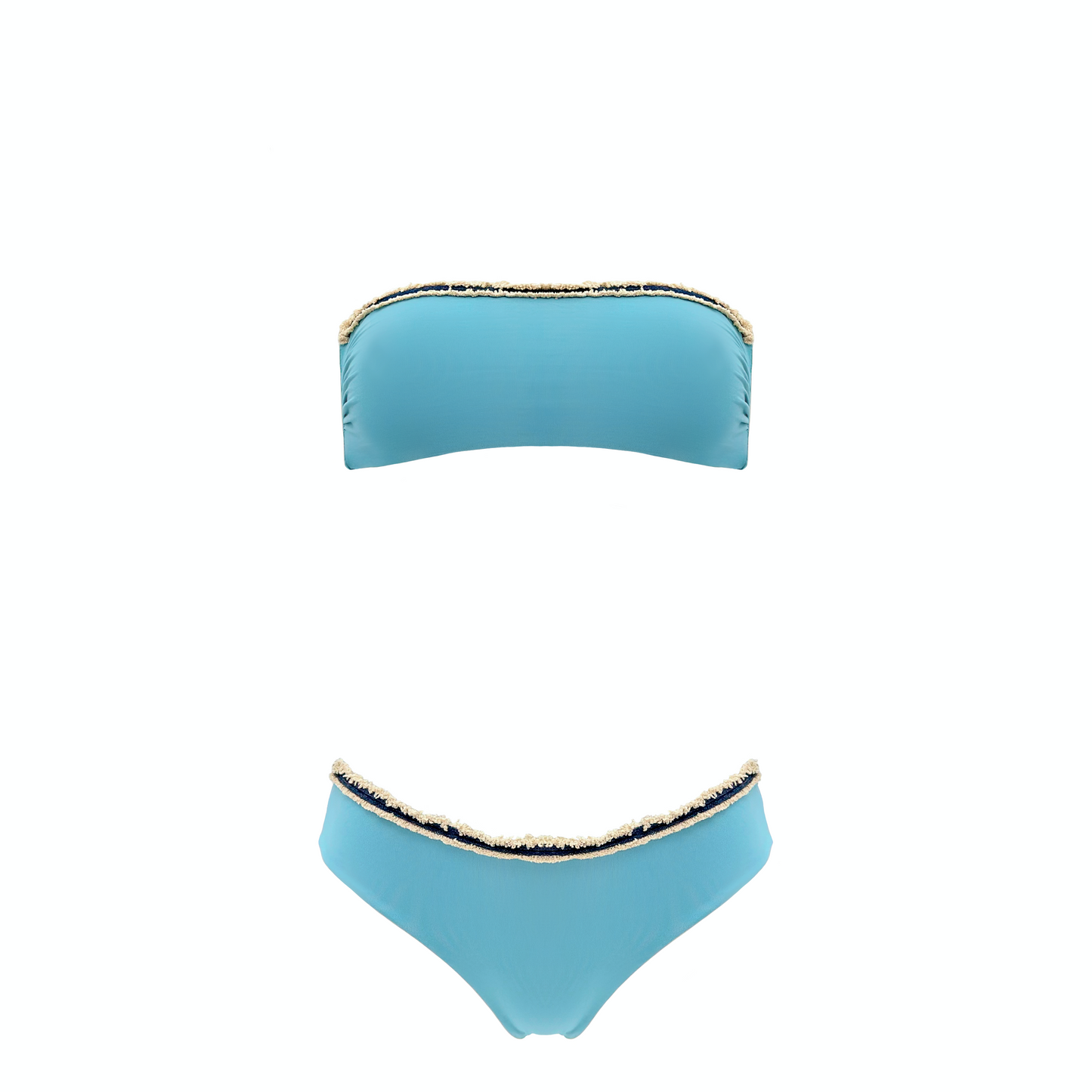 DAFNE – bikini a fascia con bordo in denim sfrangiato in Ultra Skin