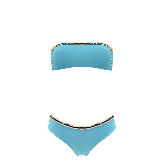 DAFNE – bikini a fascia con bordo in denim sfrangiato in Ultra Skin